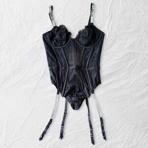 Victoria's Secret black lace rhinestone corset one piece